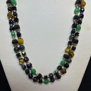 Vintage Double Strand Gold Tone Beaded Necklace Signed Japan (3887)